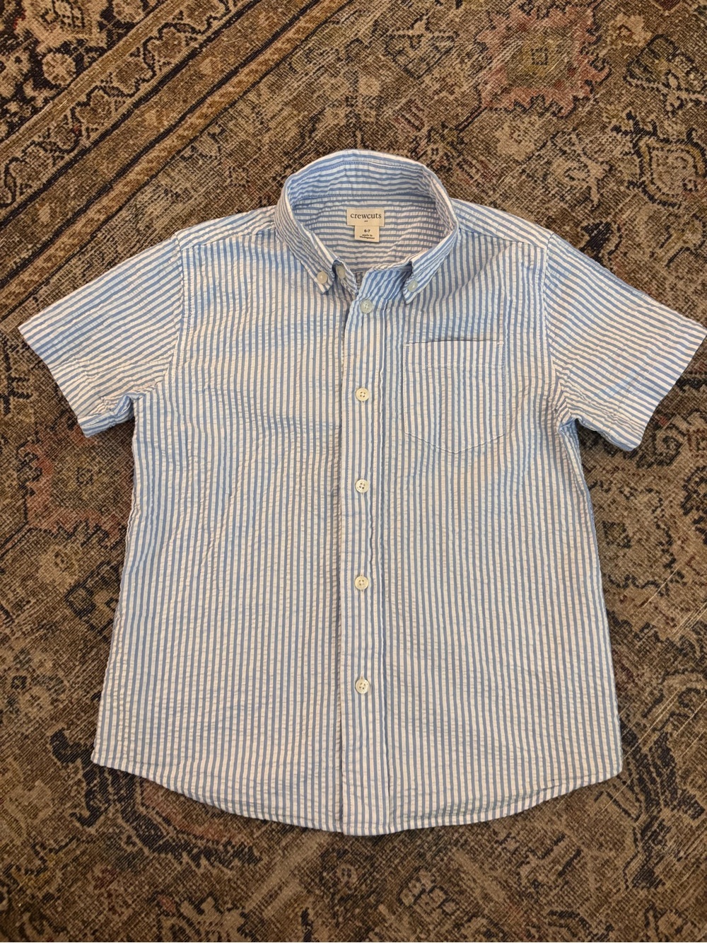 Crewcuts Light Blue & White Seersucker Short-Sleeve Button-Down Shirt Size 6/7